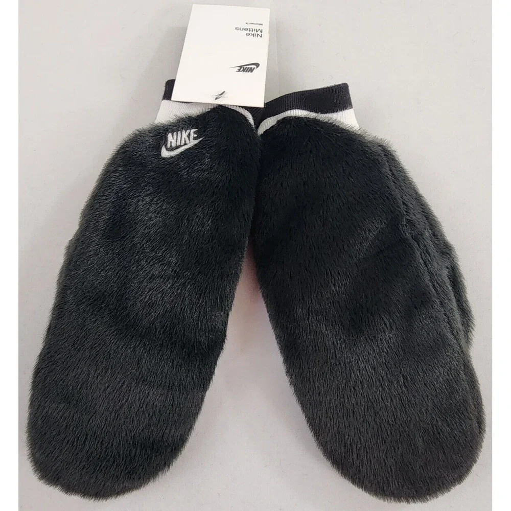Nike Mittens Gloves Womens XS/S Faux Fur Black White 88084 N.100.2626.091.2S